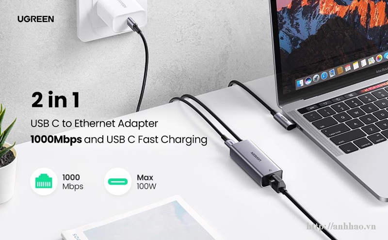 Cáp chuyển đổi USB type C sang RJ45 kèm sạc Ugeen 80605 cao cấp