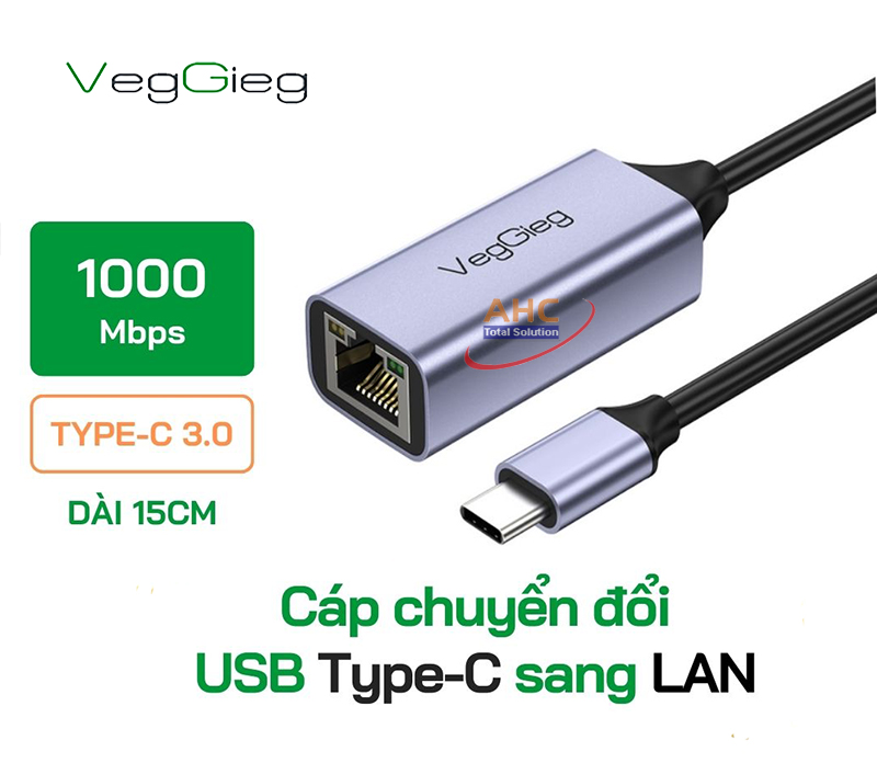 Cáp chuyển USB-C to Lan 10/100/100 Veggieg V-K308