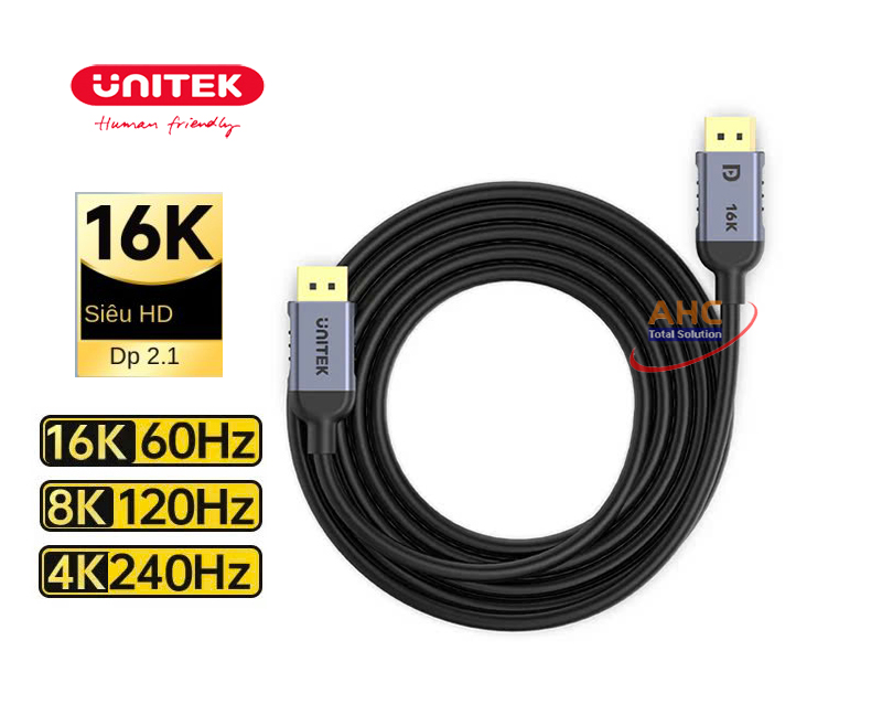 Cáp DisplayPort 2.1 Unitek C1626GY01-3M - Hỗ trợ 16K, 8K@120Hz, 4K@240Hz