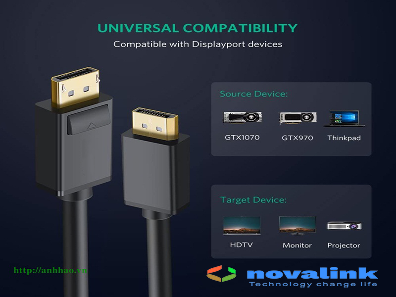 Cáp Displayport to Displayport dài 10M Nova NV-81007A cao cấp