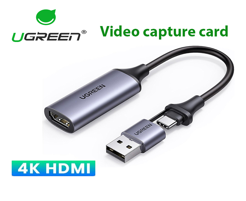 Card ghi hình Ugreen 40189 - Ghi hình HDMI 4K@60Hz, Livestream Full HD 1080P qua USB-C & USB-A