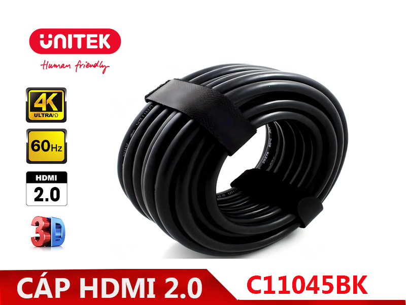 Cáp HDMI 2.0 dài 15M C11045BK  unitek chính hãng. Độ phân giải 4K/3D @60Hz