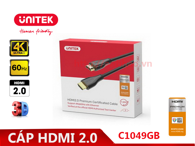 Cáp HDMI 2.0 Premium dài 3M Uunitek C1049GB chính hãng. Độ phân giải 4K@60Hz