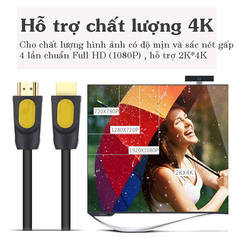 Cáp HDMI 2.0 dài 20M V-H211 VEGGIEG, độ phân giải 4K/30Hz