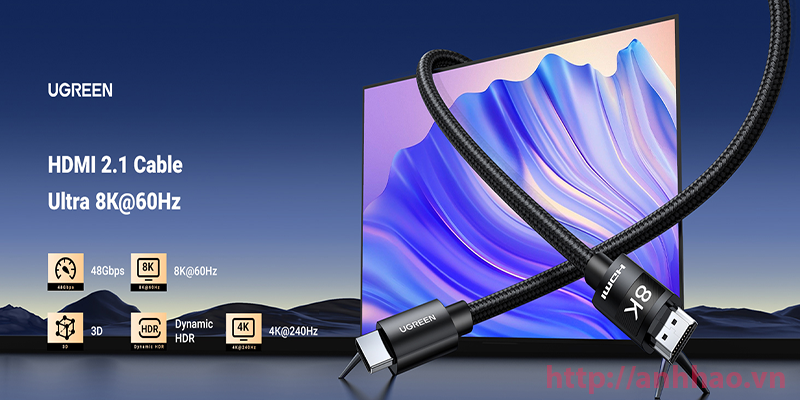 Cáp HDMI 2.1 dài 5M Ugreen 40182, hỗ trợ độ phân giải 8K@60hz