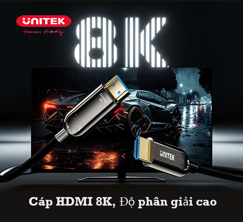 Cáp HDMI 2.1 sợi quang 8K dài 100m Unitek C11085GY01-100. Độ phân giải 8K@60Hz