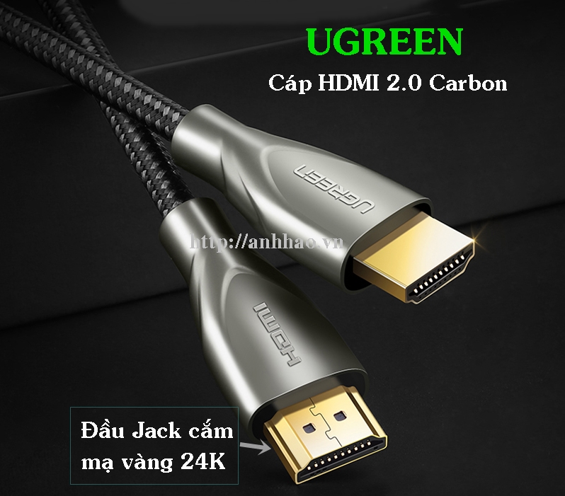 Cáp HDMI 2.0 Carbon dài 1.5M Ugreen 50107, đầu jack cắm mạ vàng, độ phân giải 4K/60MHz