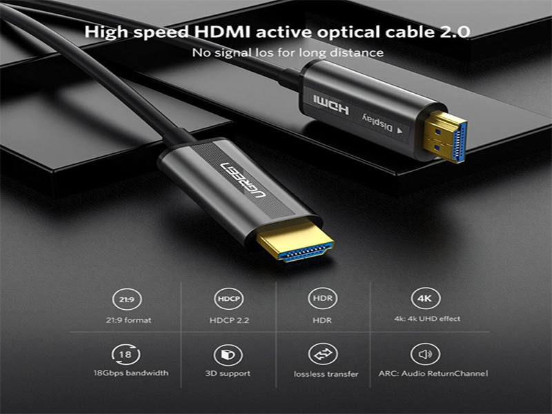 Cáp HDMI 2.0 sợi quang dài 20M Ugreen 50216, độ phân giải 4K/60Hz