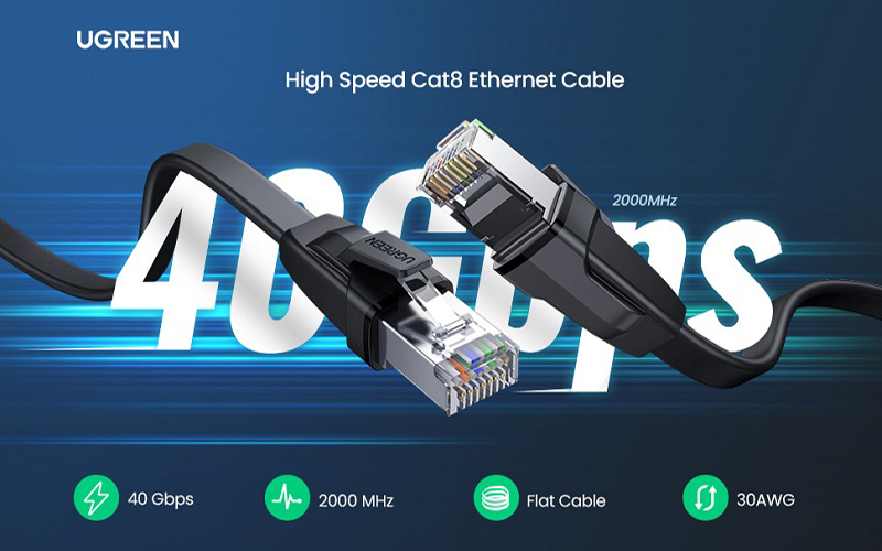 Dây cáp mạng đúc sẵn 2 đầu Ugreen 70672 dài 2M- Tốc độ 40Gbps, bọc dù chống nhiễu