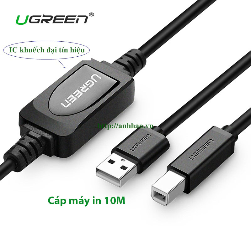 Cáp máy in USB 10M ugreen 10374 có chíp khuếch đại