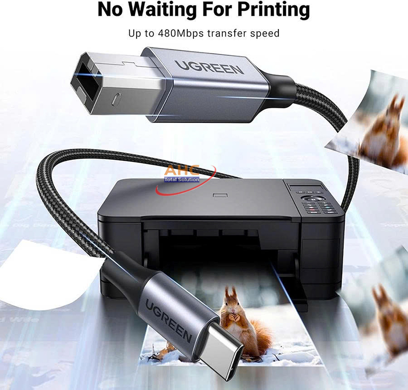 Cáp máy in USB Type-C UGREEN 80808 dài 3m màu đen