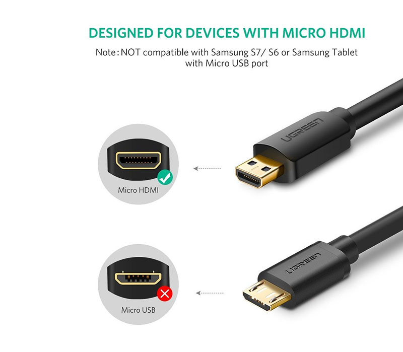 Cáp Micro HDMI to HDMI 1m Ugreen 30148 - Hỗ trợ 4K@60Hz