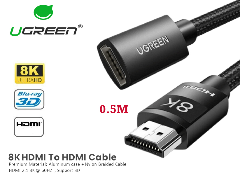 Cáp nối dài HDMI 2.1 Ugreen 40400 dài 0.5m - Hỗ trợ độ phân giải 8K@60Hz