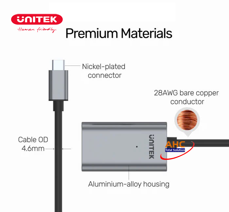 Cáp nối dài USB Type-C 5M Unitek U305A - tốc độ truyền dữ liệu 5Gbps