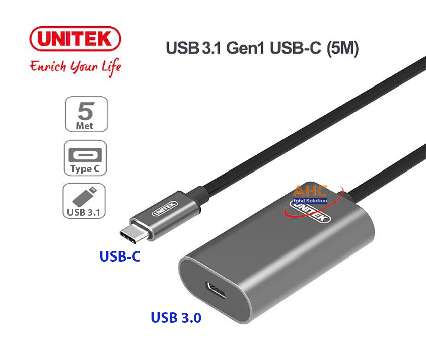 Cáp nối dài USB Type-C to USB 3.0 5m Unitek U304AGY