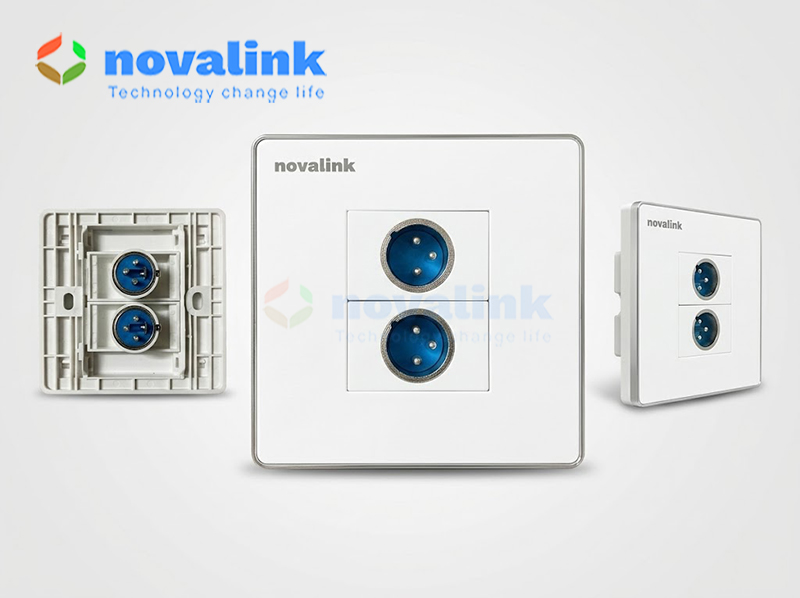 Ổ cắm Micro Canon &acirc;m tường 2 cổng Novalink - Cổng XLR cho ph&ograve;ng họp, hội trường