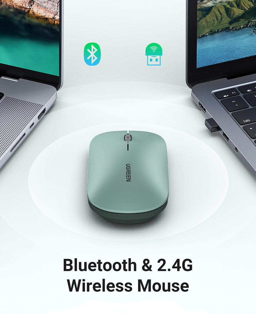 Chuột Bluetooth không dây UGREEN 25159 - Bluetooth 5.0 & 2.4G, Siêu mỏng, 4000 DPI, Click im lặng