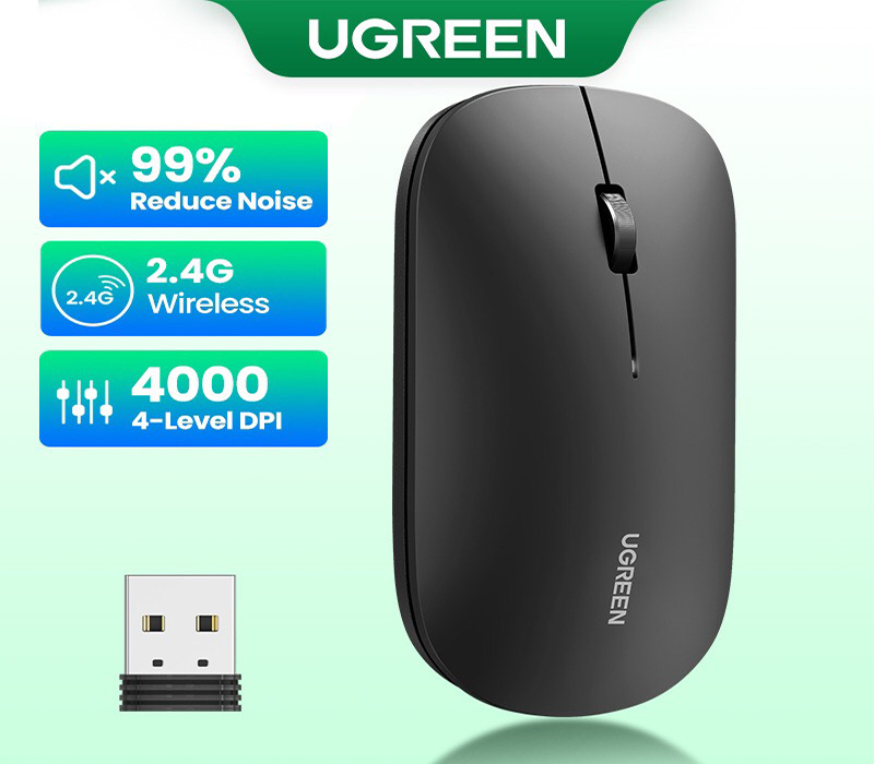 Chuột không dây Ugreen 90675 - Siêu mỏng, bấm êm, DPI 4000, kết nối 2.4GHz