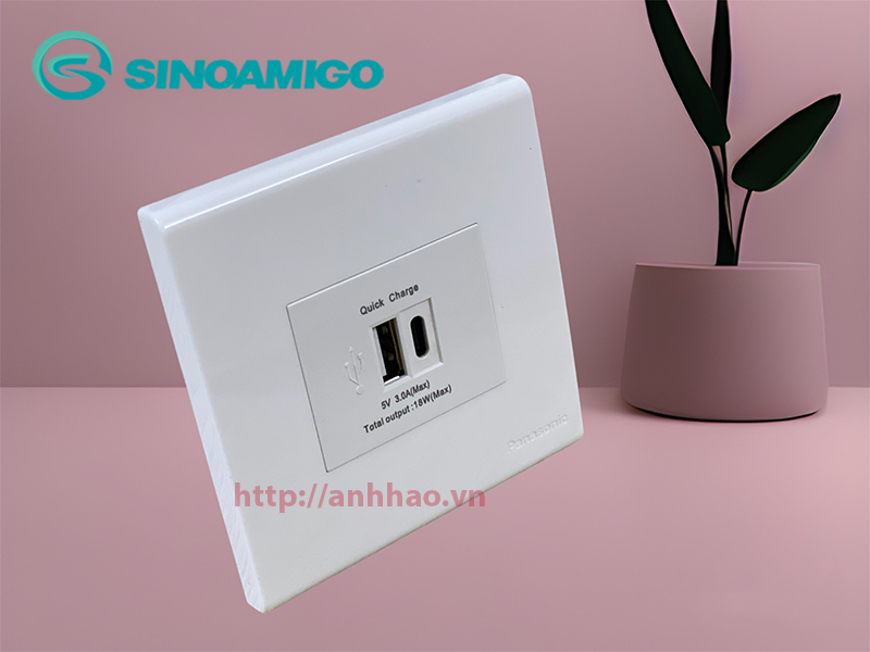 Sinoamigo P21-QC1: Ổ Cắm Sạc USB Type C Âm Tường Hình Vuông - Tích Hợp Công Nghệ Sạc Nhanh QC