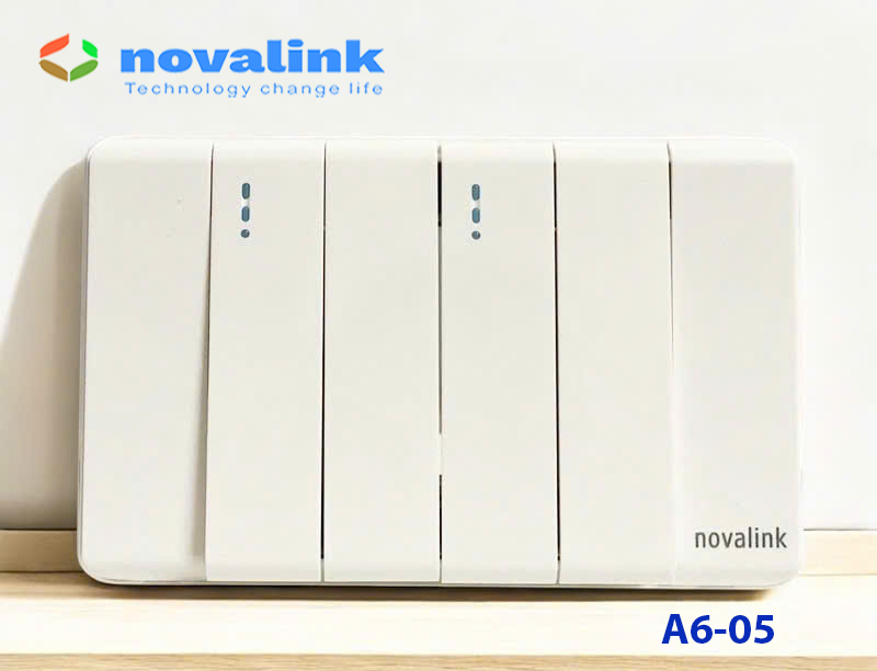 Bộ công tắc 4 hạt dài tràn viền | Công tắc điện 1 chiều | Novalink A6-05 cao cấp