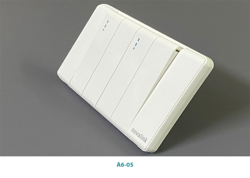 Bộ công tắc 4 hạt dài tràn viền | Công tắc điện 1 chiều | Novalink A6-05 cao cấp