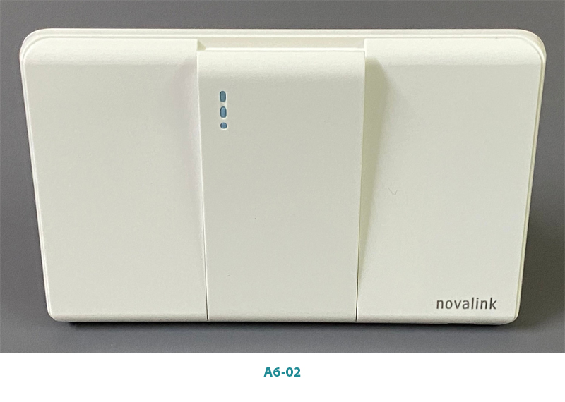 Công tắc đơn 2 chiều hạt dài Novalink A6-02-1 - màu trắng tuyết, mặt chống cháy, thiết kế cao cấp