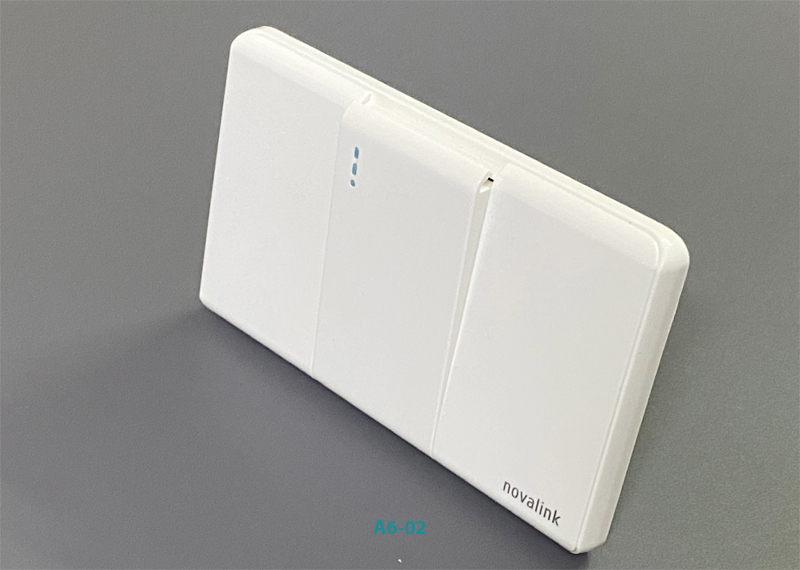 Công tắc đơn hạt dài tràn viền Novalink A6-02 - màu trắng tuyết, mặt chống cháy, thiết kế cao cấp