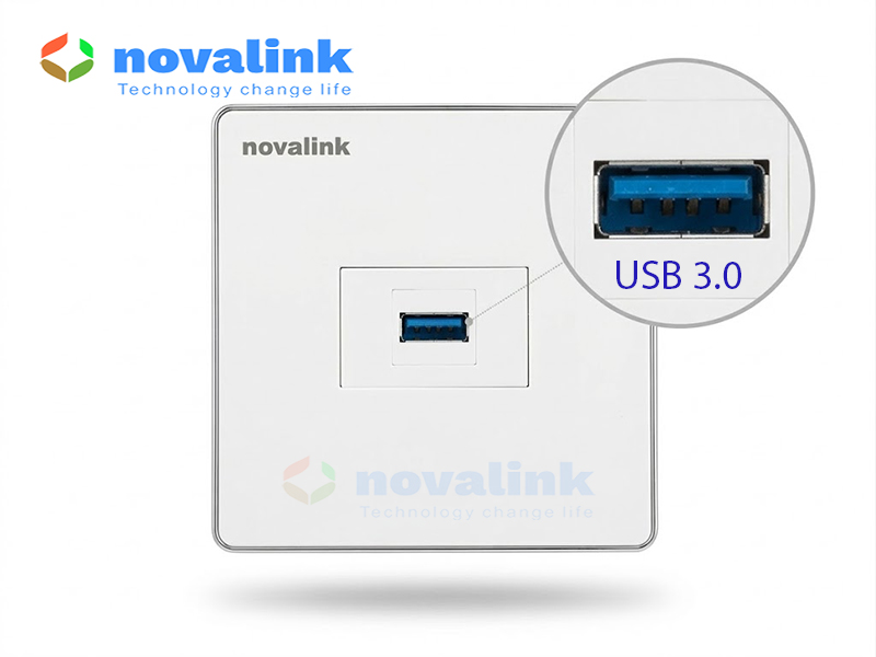 Ổ cắm USB 3.0 âm tường vuông - đầu nối USB gắn tường cho bàn làm việc Novalink