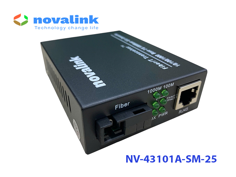 Bộ chuyển đổi quang điện 1 sợi 1Gb Novalink NV-43101A-SM-25, chuẩn SC single mode 25km