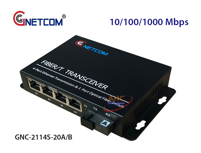 Converter quang Gnetcom 4 cổng mạng RJ45 10/100/1000M | PN: GNC-2114S-20A/B