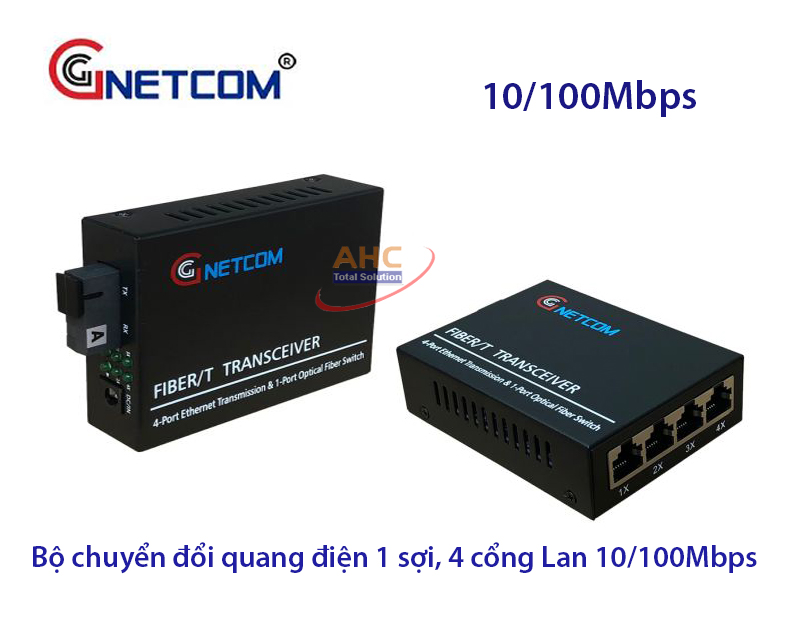 Bộ chuyển đổi quang điện 1 sợi, 4 cổng RJ45 Gnetcom GNC-1114S-20A/B