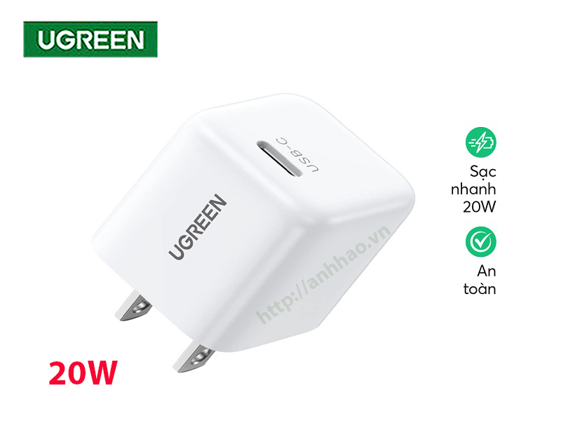 Củ sạc điện thoại nhanh USB type C công suất 20W Ugreen 10219