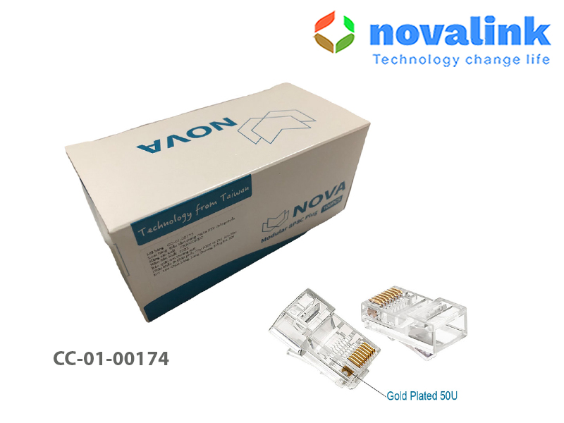 Đầu bấm mạng cat5 Nova CC-01-00174 chân mạ vàng 50U công nghệ Taiwan dòng cao cấp