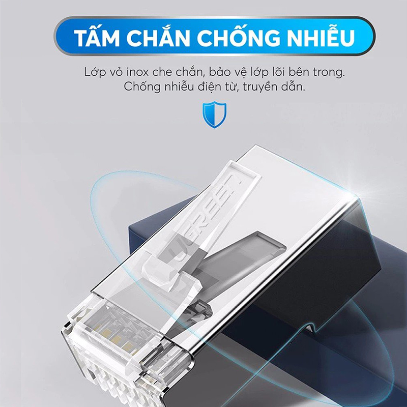 Đầu bấm mạng, hạt mạng RJ45 Cat6 bọc sắt chống nhiễu - Ugreen 50248 (hộp 100 hạt)
