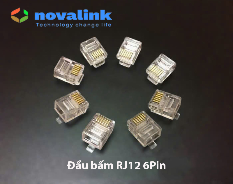 Đầu bấm điện thoại RJ12 6Pin Novalink CC-01-00299 (túi 50 hạt)