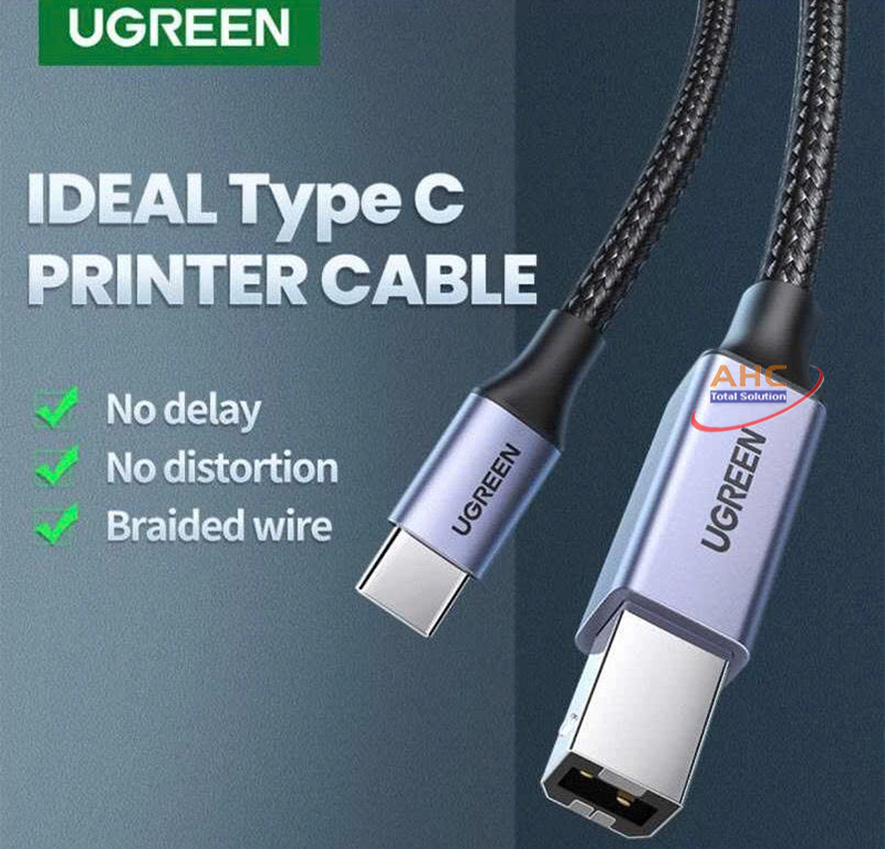 Dây cáp USB-C to USB-B dài 1m Ugreen 80805 - Kết nối máy in, scanner cho MacBook, laptop, iPad