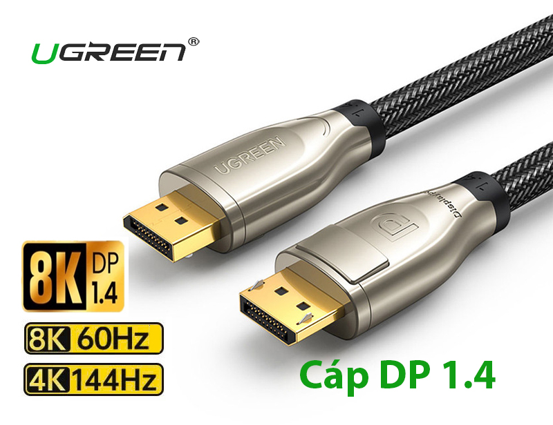 Cáp DisplayPort 1.4 Ugreen 60844 3m - Hỗ trợ 8K@60Hz, 4K@144Hz, chơi game, đồ họa