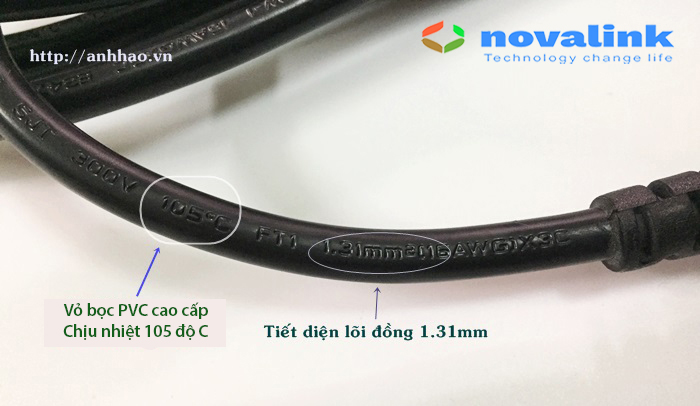 Dây nguồn 3 chân C13 dài 1.5M Novalink NV-53003A - Lõi đồng 3Gx1.31mm, tiêu chuẩn UL