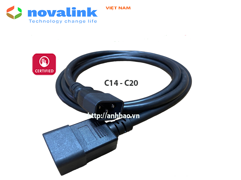 Dây nguồn C14 C20 dùng cho UPS, PDU Novalink NV-56101A, lõi đồng 3 x 2.08mm, tiêu chuẩn UL