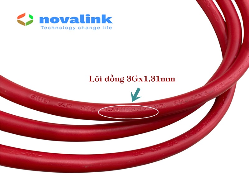 Dây nguồn UPS, server chuẩn C13 C14 dài 1.5M màu đỏ NV-52003R Novalink, lõi đồng 3 x 1.31mm