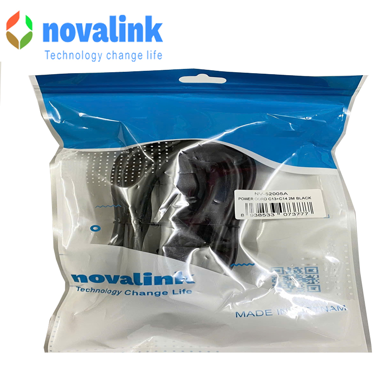 Dây nguồn C13 C14 dài 2M Novalink NV-52005A, lõi đồng 3G x 1.31mm tiêu chuẩn UL