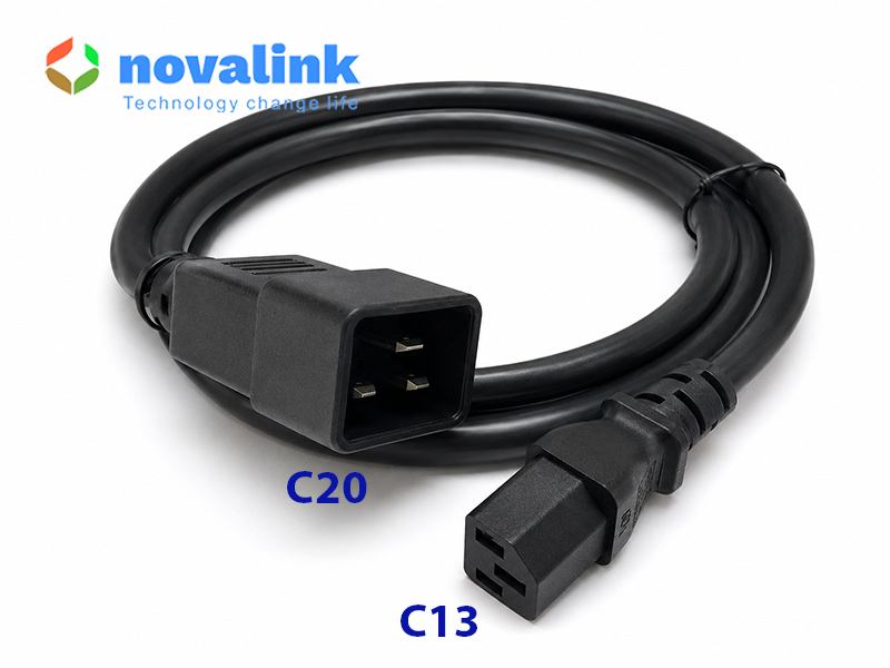 Dây nguồn C13 C20 dài 1m Novalink  NV-56007A  lõi đồng 3x2.08mm, 15A, tiêu chuẩn UL