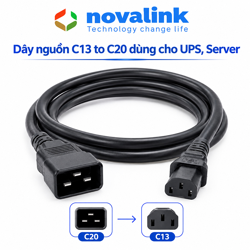 Dây nguồn C13 C20 2M Novalink NV-56004A lõi đồng 3x2.08mm