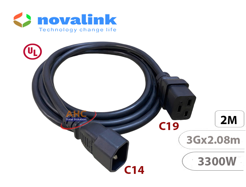 D&acirc;y nguồn C14 to C19 d&agrave;i 1m 15A Novalink NV-56006A l&otilde;i đồng 3x2.08mm, chuẩn UL