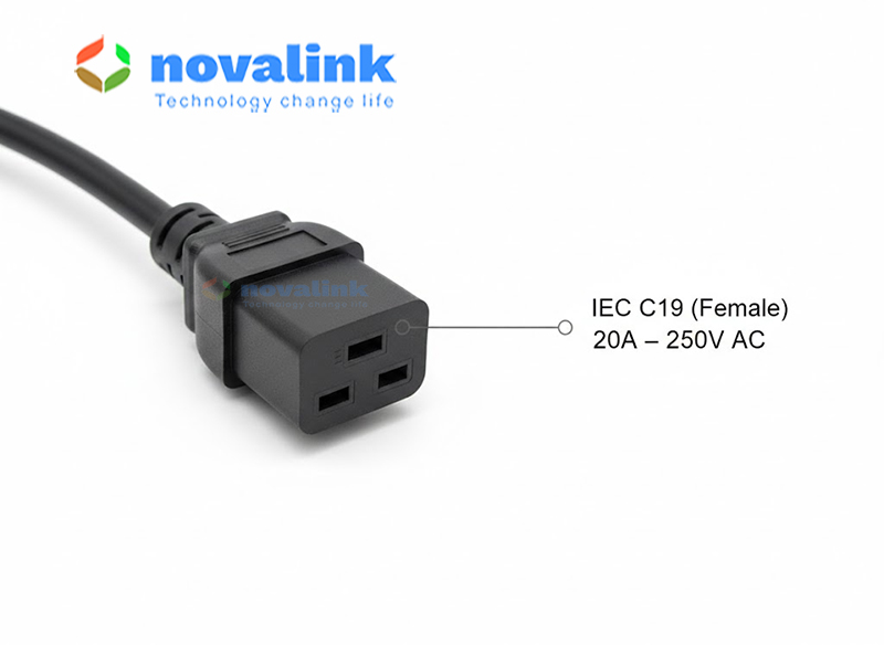 D&acirc;y nguồn C19 C20 3m Novalink NV-56304A: L&otilde;i 12AWG, 20A, Ti&ecirc;u chuẩn UL cao cấp.