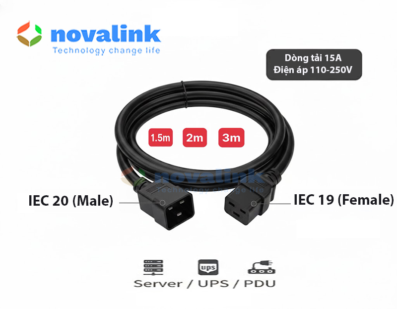 Dây nguồn C19 C20 dài 3m tiết diện 3x2.5 mm2 dùng cho PDU