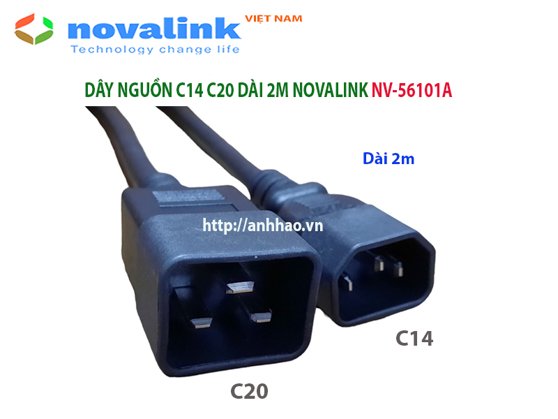 Dây nguồn C14 C20 dùng cho UPS, PDU Novalink NV-56101A, lõi đồng 3 x 2.08mm, tiêu chuẩn UL