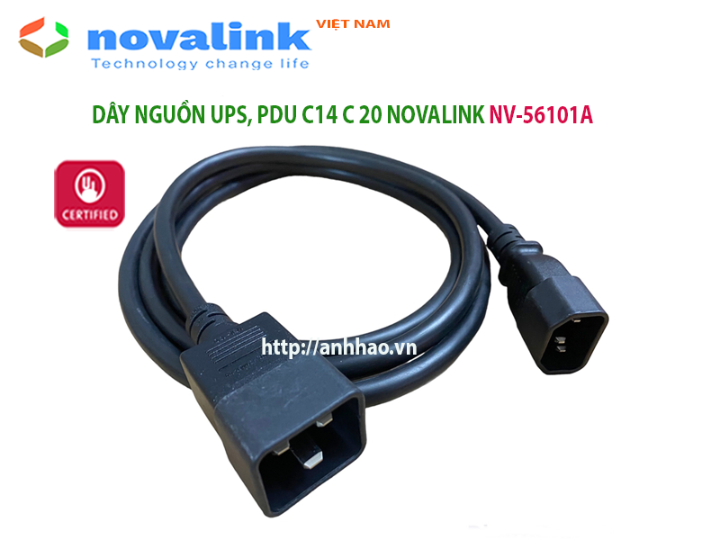 Dây nguồn C14 C20 dùng cho UPS, PDU Novalink NV-56101A, lõi đồng 3 x 2.08mm, tiêu chuẩn UL