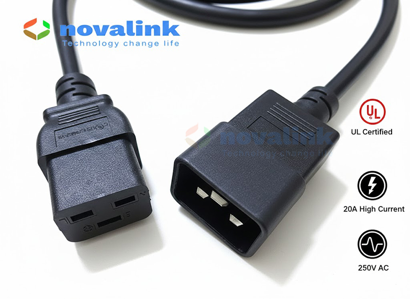 Dây nguồn C19 C20 3m Novalink NV-56304A: Lõi 12AWG, 20A, Tiêu chuẩn UL cao cấp.