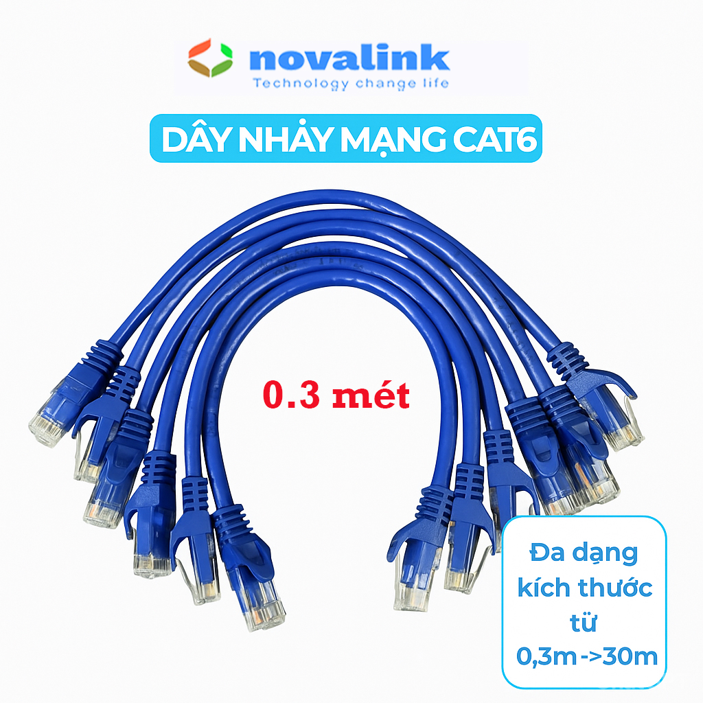Dây nhảy Patch Cord Cat6 30cm Novalink NV-20118A - Tiết diện 24AWG, băng thông 550Mhz